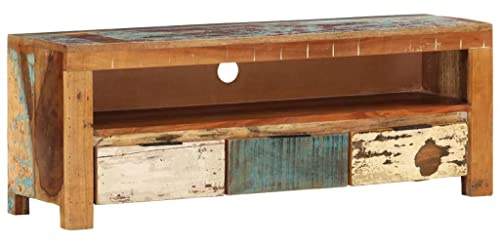 vidaXL TV-Ständer aus massivem Altholz – Teak, Mangoholz, Kiefernholz – lebendige Farben, umweltfreundlich, reichlich Stauraum, 110 x 30 x 39,9 cm