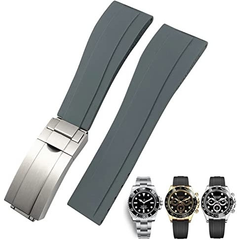 AEMALL 20 mm 21 mm Gummi-Armband für Rolex Daytona Submariner GMT Yacht-Master OYSTERFLEX Silikonarmband Faltschließe Armbänder (Farbe: Grauer matter Verschluss, Größe: 21 mm)