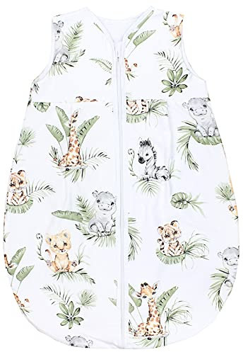 TupTam Baby Sommer Schlafsack 0.5 TOG aus OEKO-TEX zertifizierten Materialien, Farbe: Safari/Löwe/Braun/Blätter/Grün, Größe: 104-110