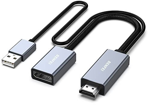 BENFEI HDMI auf DisplayPort Adapter, HDMI-Quelle auf DisplayPort-Monitor, kompatibel mit PC Grafikkarte, Laptop, PS5, Xbox One (360), unterstützt 4K@60Hz, 2K@144Hz, 1080P@165Hz