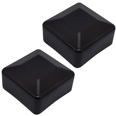 SKIR'CO (2 Stück) Zaunpfostenkappen, quadratisch 60 x 60 mm, schwarze Kunststoffkappen für Zaunpfosten, Farbe Schwarz RAL 9005