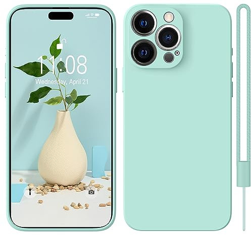 HGH für iPhone 15 Pro Max Hülle Silikon mit 1 Lanyard, Handyhülle für iPhone 15 Pro Max Case Dünne Rundumschutz mit Weichem -Innenfutter Stoßfeste Schutzhülle für iPhone 15 Pro Max 6.7 Mint Grün