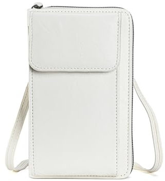 Pmnzdy Handytasche zum Umhängen Damen Geldbörse Kleine Handy Umhängetasche Leder Brieftasche RFID Schutz Crossbody Handytasche Schultertasche mit Fach Verstellbar Abnehmbar Schultergurt Weiß