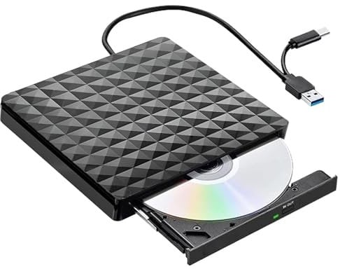 OrcoW External CD DVD Drive, Type-C USB 3.0 Portable CD/DVD +/-RW ROM Burner Rewriter,Player Optical DVD Drive External Disk Drive for Laptop PC, Desktop,Mac, IOS, Windows 11/10/8/7 /XP/Vista/Linux