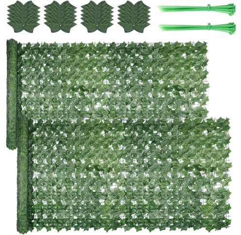 FUOBECIE Artificial Hedge Roll, 3m x 1m Trellis with Artificial Leaves Garden Fence Screening (Color Print Maple Leaves, 2-Pack)