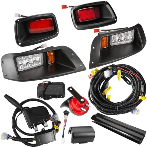 EZGO LED Headlight Tail Light Kit, Golf Cart Headlight Taillight Kit for EZGO TXT 1996-2013 Gas&Electric, LED Headlight Taillight Kit with Turn Signal Kits Horn Brake Pad Wire Harness Taillight, 12V