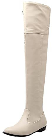 Generico Calze per Stivali Gomma Stivali da A Coscia Stivali al Ginocchio con Cerniera Laterale da Donna, Fondo Piatto e Tacco Piatto in Autunno e Inverno Scarpa Antinfortunistica Stivali (White, 40)