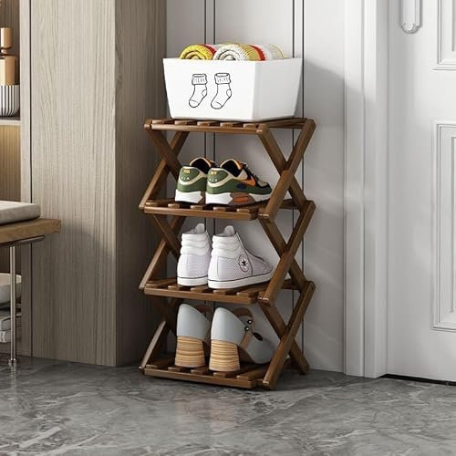 XZXWZX Scarpiera, Scaffale Pieghevole in Bambù per Scarpe, Scaffale per Ingresso, Armadio, Camera da Letto, Corridoio, Naturale, Funzionale, Multifunzionale (colore brown), 4 Strati.