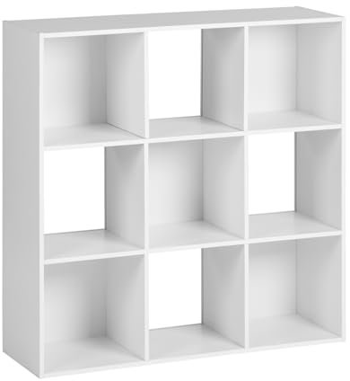 Xisilla Regal weiß mit 3 Ebenen, Bücherregalmit 9 Fächern für Wohnzimmer Küche Büro, stufenregal