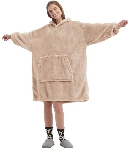 FELOVE Hoodie Decke Ärmeln Kuschelpullover Mit einer großen Tasche,Tragbare Decke Ultra Soft Bequemer Kuschel Erwachsene Hoodie,Warm Kuscheldecke weich als Geschenke für Frauen Freundin Mütter