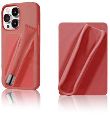 Leeneen Lipstick Holder Phone Case,Silicone Holder with Lipgloss Holder for Phone Case with Lipgloss Holder, Adhesive Lip Gloss Balm Phone Card Holder for iPhone and Android (light brown)