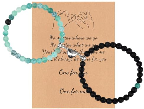 2 Magnetarmbänder für Paare, Liebesarmbänder, Fernheilungs-Kristallarmbänder, passendes Herzarmband für Sie und Ihn, Freund oder Freundin, Valentinstagsgeschenk