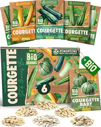 ZenGreens® - Bio Zucchinisamen im 6er Set - 6 Zucchini Samen für den einfachen Anbau im Garten, Balkon oder Hochbeet - Pflanzensamen - Saatgut