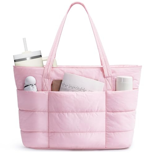 Narwey Tote Bags for Women, Ladies Handbags & Shoulder Bags, School Work Laptop Bags for Women, Quilted Puffer Teacher Hand Bag for College Shopping Travel Gym Beach