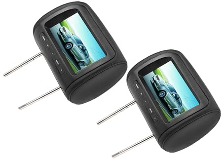Pongnas Headrest Monitor, 7 in HD LCD Video Player with Wireless Remote Control, 2 Display for Car Headrest Player, Universal Black ABS