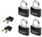 Master Lock 9140EURQBLKNOP Lot de 4 Cadenas à Clé en Aluminium Massif recouvert de Vinyle, noir, 4 x 5,9 x 1,3 cm