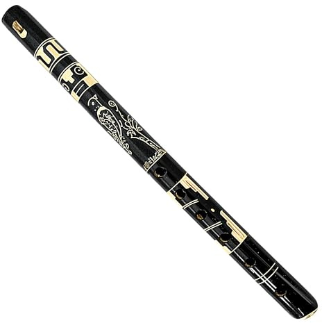 Mia Jewel Shop - Handmade Colored Bamboo Wooden Flute | Tribal Nature Pattern | Native Recorder for Beginners, Meditation & Music Lovers (Black)