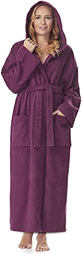 Peignoir de bain pour femmes avec capuchon, longueur mollet, prune, S-M
