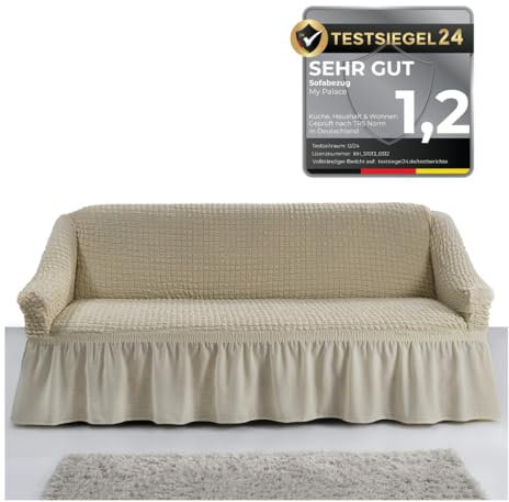 My Palace Giulia Sofabezug 2-Sitzer Rutschfester Sofaüberwurf Couchcover Sofa Überwurf elastische Sofahusse Couchbezug Sofaschonbezug 120-190cm Creme
