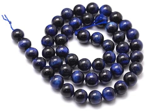 Blue/Black Tiger Eye Beads Plain Round 8mm Strand of 44+