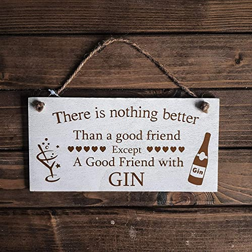 Marco Paul Novelty Rectangular Wall Mounted Friendship Gin Plaque - Wooden Door Hanging Friends Sentimental Message Board - Decorative Gifts for Women Mens Gift Plaque for Bedroom, Living Room Decor