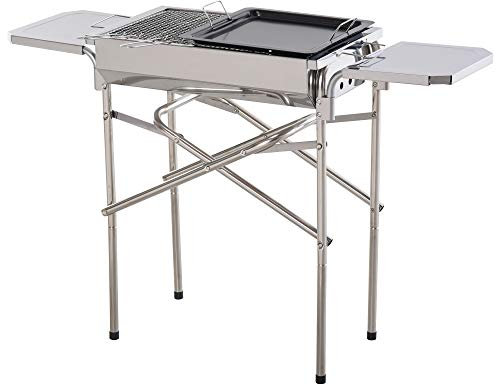 Outsunny Barbecue a Carbonella Grill BBQ da Giardino Balcone con Piano d'Appoggio Esterno Acciaio Inox 104 × 30 × 68cm