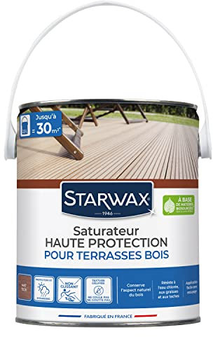 STARWAX - Saturateur Haute Protection - Pour Terrasses et Bois Extérieurs - Couleur Teck - Protège et Nourrit en Profondeur - Empêche le Dessèchement - Fabriqué en France - 2,5L - 1l = 10 à 12m²