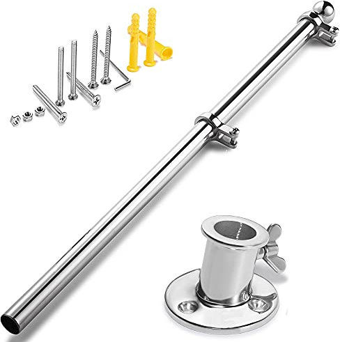ZOMCHAIN Flaggenmast mit Sockel, Flaggenmasthalter, 316 Edelstahl, für Boot, Yacht, LKW und Hof, Fahnenmast 76 cm