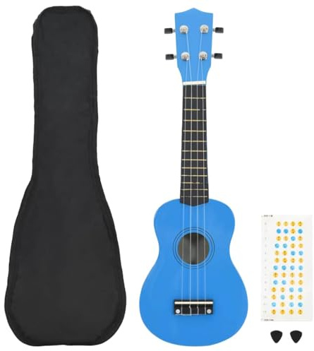 vidaXL Lindenholz Sopran Ukulele Set mit Tasche 2 Picks Tonleiter für Kinder Musikinstrument Saiteninstrument Hawaii Gitarre Uke Babyblau 21