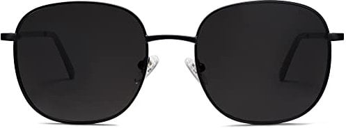SOJOS Designer Rund Rechteckig Sonnenbrille Flat Verspiegelt Linse Metallrahmen SJ1137 (Schwarzer Rahmen/Graue Linse, Mittel)
