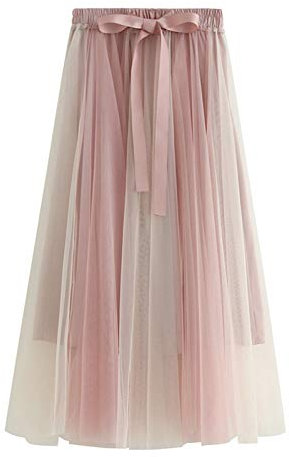 FEOYA Jupe Mi-Longue Femme en Tulle Automne Jupe Épissage avec Ample Élastique Jupe Trapèze pour Femme Rose,Taille Unique