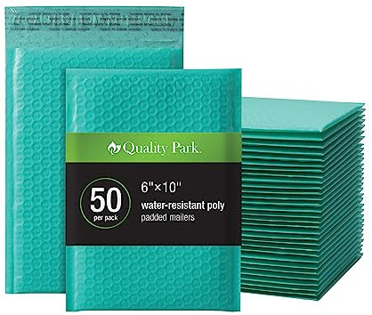 Quality Park QUA85857 Luftpolsterversandtaschen, 15,2 x 22,9 cm, Blaugrün, Poly-Versandtaschen, Versandumschläge, wasserabweisend, selbstklebend, 50 Stück pro Box