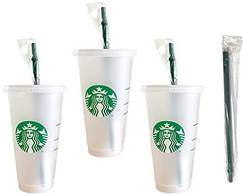 Starbucks Venti - Taza fría con tapa y pajita verde con tapón (3 unidades con pajita adicional)