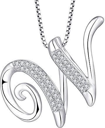 starchenie 925 Silber Buchstaben Halskette W Anhänger Initiale mit 3A Zirkonia für Damen Geburtstagsgeschenk