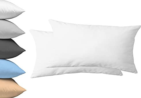 2er Set Kopfkissenbezug 40x80cm, Doppelpack Kissenbezug, Serie Jasmin - kuschelig weich - Weiß, 100% Baumwolle
