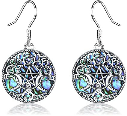 YFN Triple Moon Goddess Ohrringe Sterling Silber Pentagram Pentacle Ohrringe Pagan Wiccan Magic Amulett Tree of Life Schmuck für Frauen Männer