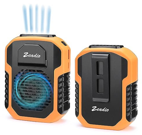 Zeadio Ventilateur à pince pour la taille, 3 vitesses, fonctionnement sur batterie 6000 mAh, ventilateur collier mains libres avec fonction de charge - Orange