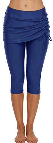Ecupper Maillot de Bain pour Femme Sport Short Séchage Rapide avec Jupe à Volantée Short de Bain Bleu Marine S