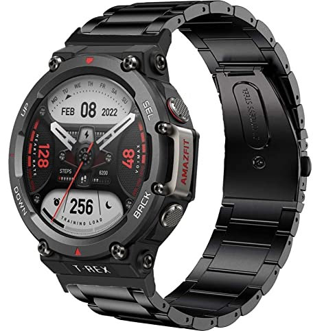 Onetuo Armband Kompatibel mit Amazfit T-Rex 2, Classic Edelstahl Uhrenarmband für Amazfit T-Rex 2 Smartwatch (Schwarz)