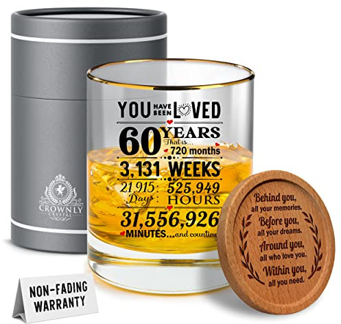 Kies CROWNLY CRYSTAL® Verres À Whisky Personnalisés - Cadeau Homme 60 Ans, Decoration Anniversaire, Cadeau Papy, Papi, Grand Pere, Pere, Anniversaire Mariage