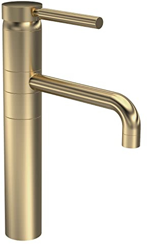 Hudson Reed PN870 Tec Lever Modern Bathroom Lever High Rise Mixer Tap with Swivel Spout, 315mm, Brushed Brass