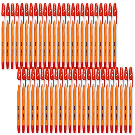 Berlingo Kugelschreiber Set, 50 Stück, mit Kappe, 0,7 mm Strichbreite, für das Büro, das Home Office oder die Schule und Uni, Serie Tribase Orange (Rot)