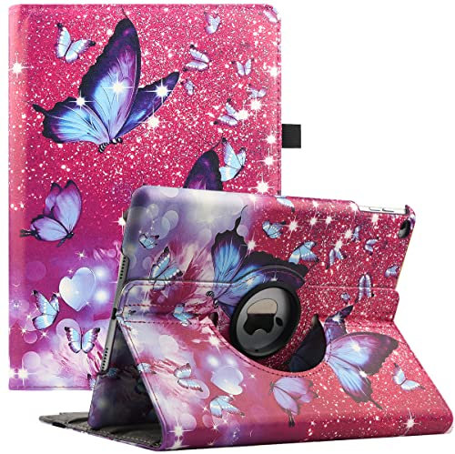 Funda para iPad Air 2/Air 1/iPad 9,7 pulgadas 5/6ª generación (2017/2018) - Funda giratoria de 360 grados multi-ángulo con auto despertador/sueño función (Purple Butterfly)