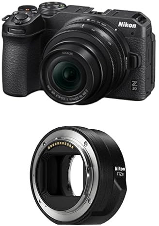 Nikon Z 30 Kit DX 16-50 mm 1:3.5-6.3 VR (20,9 MP, 11 Bilder pro Sekunde, Hybrid-AF mit Fokus-Assistent, ISO 100-51.200, 4K UHD Video) + FTZ II (Adapter für F-Mount Objektive auf Z-Mount Kameras)