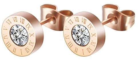 Frauen Ohrringe Ohrhänger Rose Herren Ohrstecker Kreis Ohrringe Damen Ohrringe Runde Ziffern Edelstahl Gold Stahl Römische Ohrringe Ohrringe Bernstein Stecker (C-rose gold, One Size)
