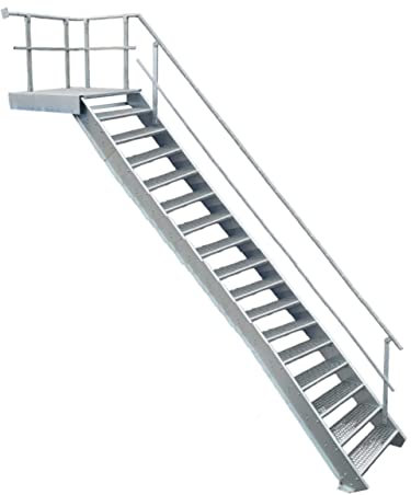 Podesttreppe / 16 Stufen + Podest Stahltreppe mit Geländer rechts/Stufenbreite 100cm / Geschosshöhe 282-350cm