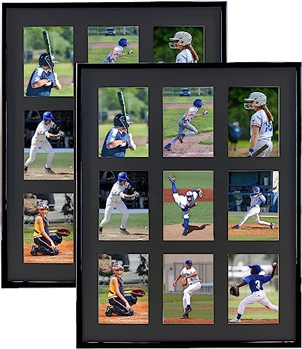 Sammelkarten-Display-Rahmen für 9 Standardkarten, 2 Stück, UV-Schutz, Schwarze säurefreie Matte, Sportkartensammler Wanddisplay, Halter für Baseball, Basketball, Fußball, Hockey, Standardkarten