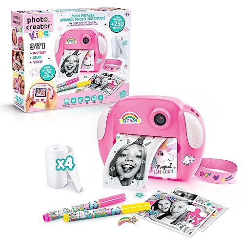 Canal Toys - Appareil Photo Instantané Enfant - Selfie & Caméra Vidéo - 4 Rouleaux de Papier d'Impression pour 250 Photos - Cadeau pour Garçon & Fille - Dès 4 ans - CLK 013, Rose