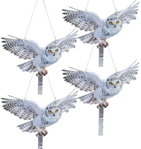 Kungfu Mall Lot de 4 fausses chouettes pour effrayer les oiseaux, décoration réfléchissante à suspendre, faucon imprimé double face