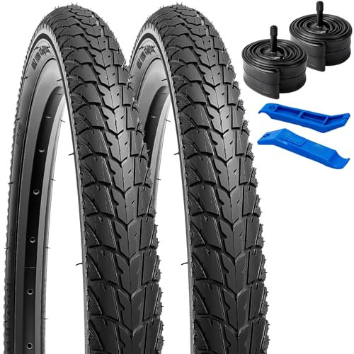 YunSCM 2er-Pack 20 Zoll Reifen 20x1.75 ETRTO 47-406 Plus 2er-Pack 20 Zoll Schlauch 20x1.5/1.75 AV32mm Ventil kompatibel Rennrad 44-406 20x1.75 Fahrradreifen und Schlauch